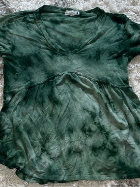 Emerald Green Tie-Dye V-Neck empire Top